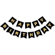 Borapack Happy Birthday Banner Siyah Gold Yazı