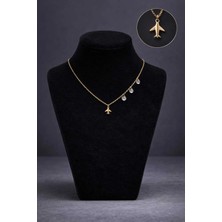Mdm Style Minimal Uçak Figürlü Taşlı Gold Kolye