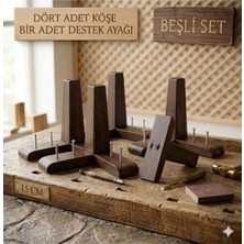 Legora Wood Design 1. Sınıf Gürgen Ağacı Koyu Ceviz Küt Mobilya Kanepe Koltuk Tv Ünitesi Mobilya Ayakları 5’li Set Köşe Ayak ve Destek Ayağı 15 cm Robot Süpürge Uyumlu
