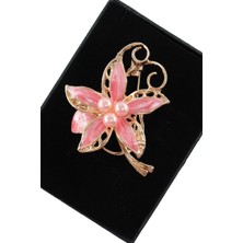 Keeba Pembe Masalın Yıldızı Çiçekli Broş Incili Gold Renkli Çiçek Figürlü Kadın Yaka Iğnesi