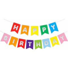 Borapack Happy Birthday Banner Renkli Gümüş Yazı
