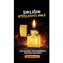 UltraMint Metal Kasa Taşlı Gaz Dolumlu Şık Çakmak, Kapaklı ve Kullanışlı Tasarım