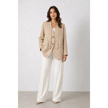 Maldia Shop Noir Şal Yaka Dökümlü Krem Blazer Ceket
