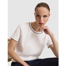 Pierre Cardin Kadın Ekru Slim Fit Triko Tişört 50326921-VR019