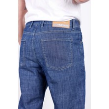 Hlt Jeans Erkek Yazlık Koyu Mavi Ince Kumaş Regular Fit Boru Paça Esnek Likralı Jeans HLTHE001968