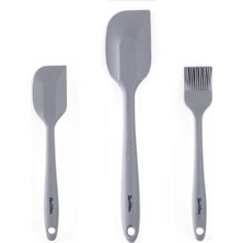 Tantitoni Gri  Renkli 3 Lü Silikon Spatula ve Fırça Seti