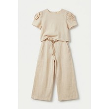 Joy Kids Kız Çocuk Premium Seri Ham Keten Basic Takım (7-11YAŞ) (Krem)