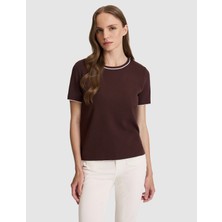 Pierre Cardin Kadın Kahverengi Slim Fit Triko Tişört 50326921-VR029