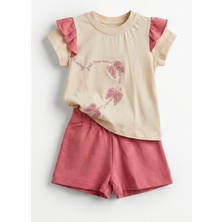 Joy Kids Kız Bebek Süzene Kelebek Nakışlı Gündelik Penye Takım (6-24AY) (Krem)