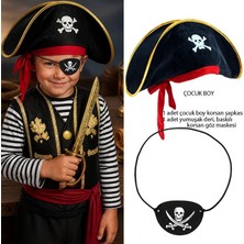 Pandoli Sea Pirate Korsan Şapkası ve Göz Maskesi Çocuk Boy 1 Set Halloween