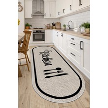 West Home Makinede Yıkanabilir Kaymaz Taban Leke Tutmaz Dijital Bej Oval Mutfak Halısı  ve  Kesme Yolluk