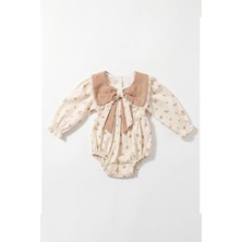 Joy Kids Kız Bebek Fisto Yakalı Romper Zıbın Lüx Elbise (3-18AY) (Bej)