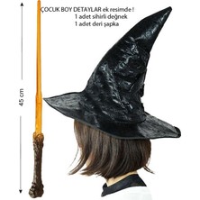 Pandoli Halloween Çocuk Potter Magic Wand Sihirbaz Şapkası ve Asası Seti 4-8 Yaş