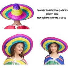 Pandoli Sombrero Renkli Örme Hasır Görünümlü Pvc Meksikalı Şapkası 55-56 cm Çocuk Gösteri