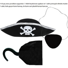 Pandoli Çocuk Korsan Göz Maskesi Korsan Şapkası ve Kancası 3 Lü Set Halloween