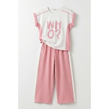 Joy Kids Kız Çocuk Duble Kollu Oversize Delüx Rahat Takım (11-14YAŞ) (Beyaz-Pembe)