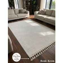 NarStore Home Krem Kaymaz Taban Pon Pon Saçaklı Yıkanabilir Salon Halısı Mutfak Halısı Yolluk