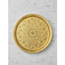 Fair Home Selçuklu Motifi Zamak Metal Yuvarlak Lüks Servis-Tepsisi  - 35 cm