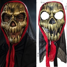 Pandoli Kapüşonlu Altın Renk Iskelet Kurukafa Şekilli Halloween Maskesi 1 Adet