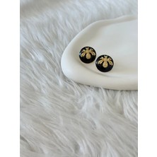 Revoia Gold Arı Detaylı Siyah Küpe