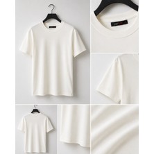 Parkur Erkek Bisiklet Yaka Kısa Kol Ekru Basic Oversize T-Shirt