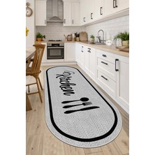 West Home Makinede Yıkanabilir Kaymaz Taban Leke Tutmaz Dijital Gri Oval Mutfak Halısı  ve  Kesme Yolluk