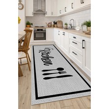 West Home Makinede Yıkanabilir Kaymaz Taban Leke Tutmaz Dijital Gri Mutfak Halısı  ve  Kesme Yolluk