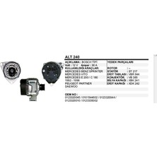 Dodo Alternatör 12V 90A Mercedes Sprınter Vıto-E 200 C 180 92-96-Peugeot Partner -Daewoo Bosch Tip