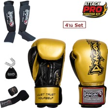 DragonDo Dragon Attack 5 Plus Profesyonel Boks Eldiveni 4'lü Set Boks Eldiveni Kaval Koruyucu Bandaj Dişlik