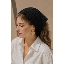Irmak Kerekli Kadın Pamuklu Yumuşak Dokulu Delikli Triko Bandana 7011 Siyah
