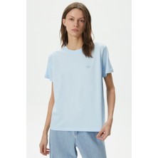 Lacoste Loose Fit Womens Tee Bol Kesim Bisiklet Yaka Pamuklu Kadın Tişört Mavi