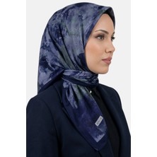 Hadiora Kadın Lacivert Açık Füme Soyut Desenli Dikişli Yazma