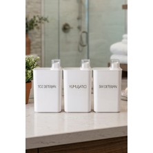 Dolkin Home 3lü Kendinden Ölçekli Deterjanlık Kutusu Seti Toz-Sıvı Deterjan Yumuşatıcı Etiketli 3000ML