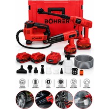 Böhrer BA011320 21V 3'lü Akülü Araç Bakım Seti Şarjlı Oto Yıkama Makinesi Hava Kompresörü Araç Süpürgesi 2 Ba