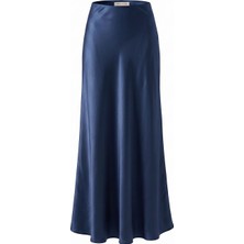 Magarde Yeni Sezon Saten Maxi Boy Etek- Lacivert