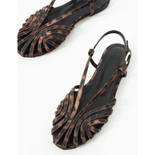 Duxal Shoes Alba Kafesli Ince Bantlı Düz Tabanlı Günlük Kadın Sandalet