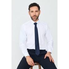 White Stone Lacivert Ince Çizgili Geniş Erkek Kravat