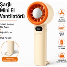 Smayling Şarjlı Mini El Vantilatörü Dijital Ekranlı 1-200 Seviyeli Hız Ayarlı Usb-C Şarjlı Taşınabilir Masaüstü ve El Tipi Fan 1200 Mah Bataryalı