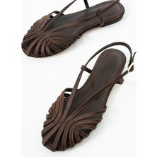 Duxal Shoes Alba Kafesli Ince Bantlı Düz Tabanlı Günlük Kadın Sandalet