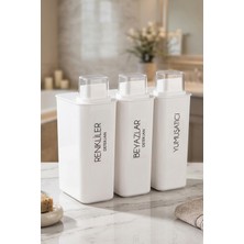 Dolkin Home 3lü Kendinden Ölçekli Deterjanlık Kutusu Seti Renkliler Beyazlar Yumuşatıcı Etiketli 3000ML