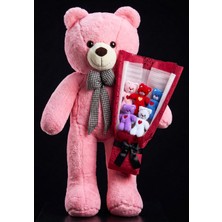 Lenostra Yakın Arkadaşa Anneye Sevgiliye Ablaya Kankaya Alınabilecek 90CM Pembe Büyük Ayıcık ve Renkli Peluş Buketli Hediye