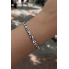 Erer Gümüş Gümüş 4.5mm Taşlı Pırlanta Montür Su Yolu Bileklik
