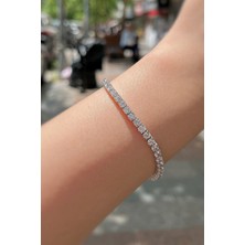 Erer Gümüş Gümüş 3,5 mm Taşlı Pırlanta Montür Su Yolu Bileklik
