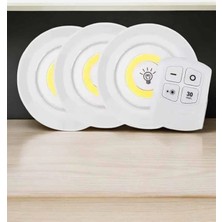 Renas Store Spot Lamba LED Işık 3'lü Uzaktan Kumandalı Pilli Yapışkanlı Kablosuz