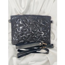 Leaf Accessory Yıldız Desenli Siyah Kapitone Clutch Portföy Bilek ve Omuz Çantası