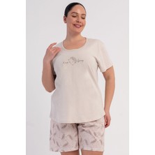 Vienetta Pamuklu Kadın Büyük Beden Kısa Kol Şortlu Pijama Takım, 602014