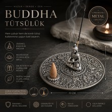 İki Yedi Konsept Buddha Figürlü Metal Tütsülük, Çubuk ve Konik Tütsü Aparatı, Meditasyon Yoga Ev Dekoru