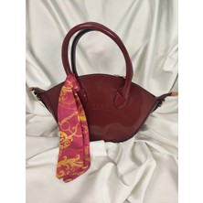 Leaf Accessory Bordo Rugan Parlak Sepet Form Şal Fularlı Mini El Çantası