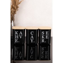 Dolkin Home 3'lü 900 ml Bambu Kapaklı Şeffaf Etiketli Çay & Şeker & Kahve & Tuz Saklama Kabı Siyah Akrilik Mika Kavanoz