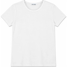 Vadon 1003 Kadın Pamuklu Slim Fit Bisiklet Yaka Yumuşak Dokulu Basic T-Shirt Beyaz